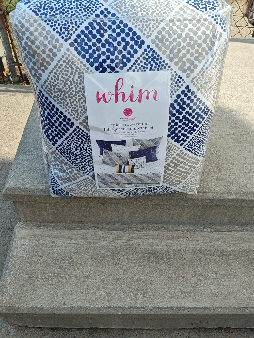 Martha Stewart Whim 5-Piece 100% Cotton Full/Queen Comforter Set Navy Tan